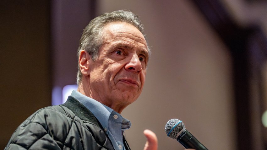 NEW YORK, NEW YORK – MARCH 10: New York City mayoral candidate Andrew Cuomo speaks at the Electoral Contractors of New York / Local Union #3 pensioners reunion luncheon on March 10, 2025 in New York City. The former New York governor, who left office in 2021 following three terms marred by scandal, revealed the next step in his New York City public safety initiative.